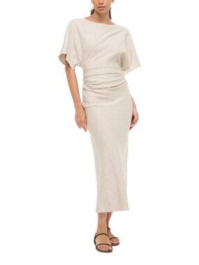 beige color midi dress Mona Lacy Beige Midi Dress